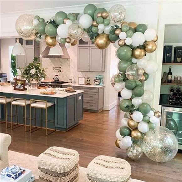 137PCS Sage Green Balloon Garland Arch Kit White Gold Confetti Balloons Retro - Picture 1 of 6